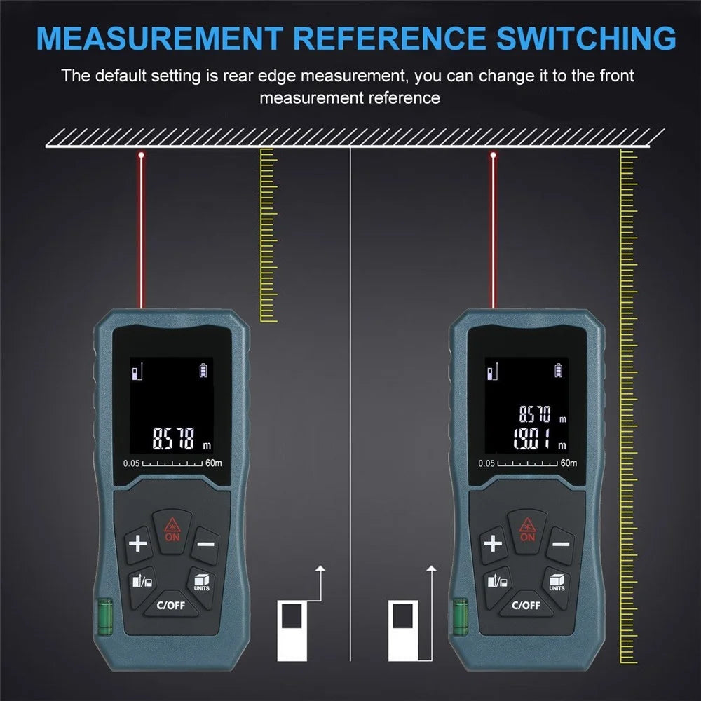 Laser Distance Meter Bubble Level Handheld 1.6-inch LCD Diastimeter Pythagorean Mode Measure Distance Area and Volume - 60m - 2