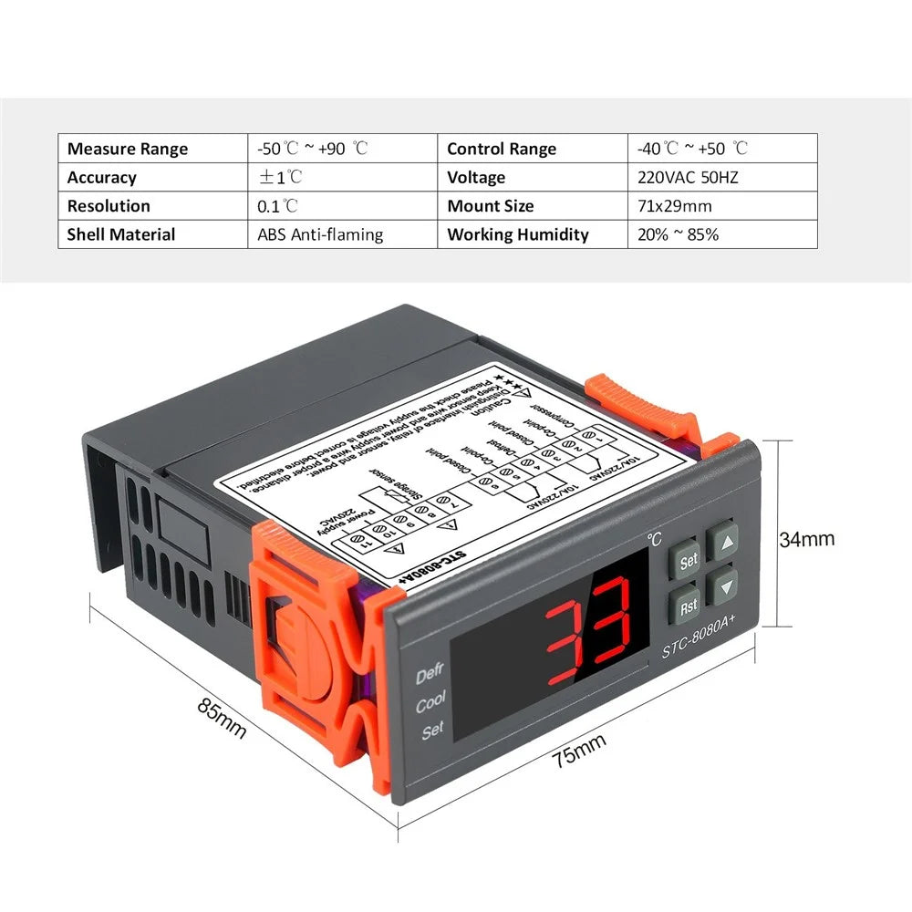 STC-8080A+ Digital Temperature Controller Refrigerator Thermostat Control Automatic Defrosting with NTC Sensor Probe 220V - 6
