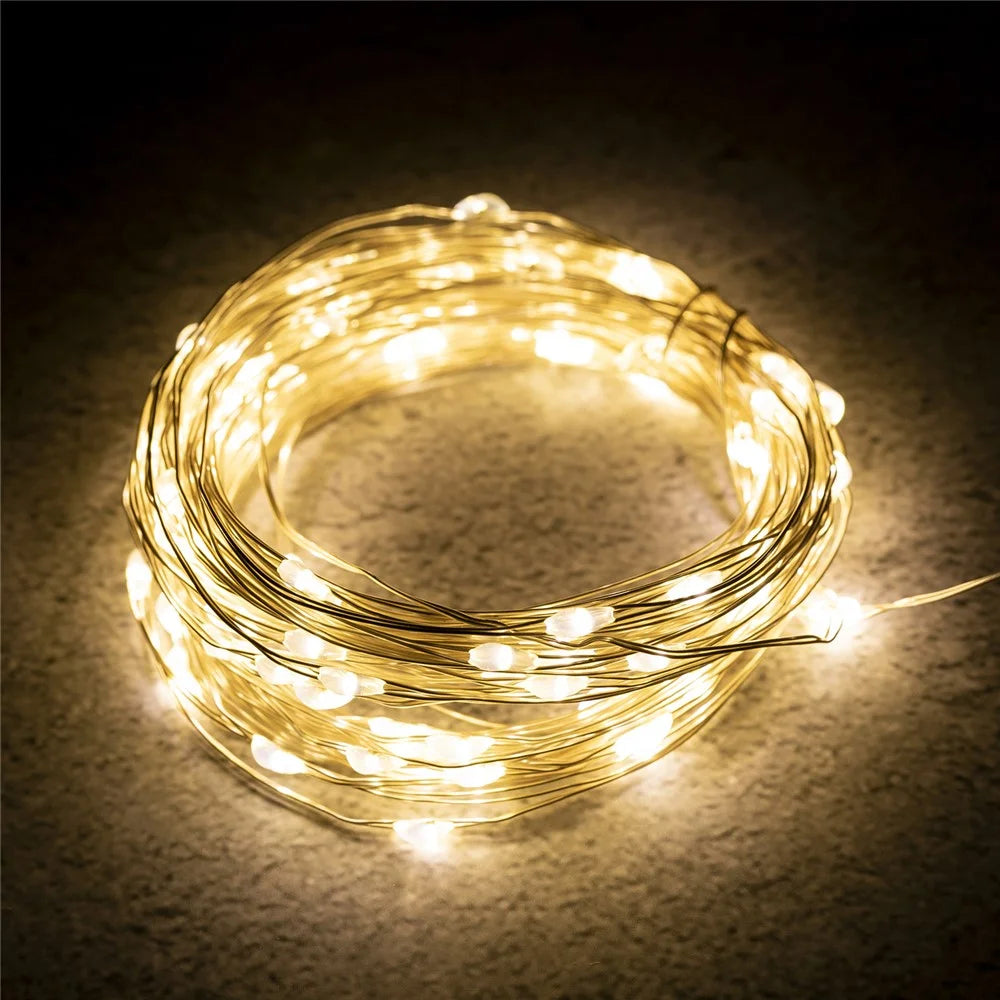 DC6V 10m / 33ft 100LED Copper Wire String Fairy Light Xmas Wedding Party Garden Indoor Outdoor Decor - Warm White Light - 2