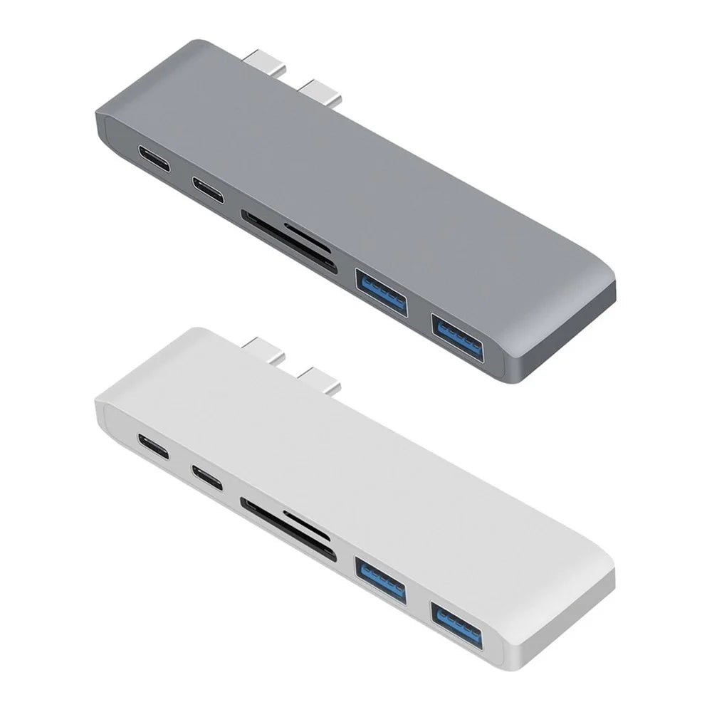 6-in-1 Dual Male Type-C Port to 2 Female Type-C Ports + for SD/TF Card Reader + 2 USB 3.0 Ports Hub Adapter - Silver - 2
