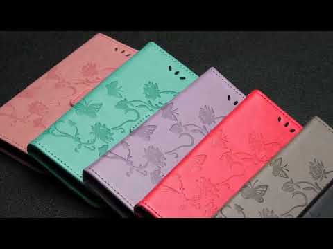 Imprint Butterfly Flower Leather Wallet Stand Phone Cover for Samsung Galaxy Xcover 5 - Grey