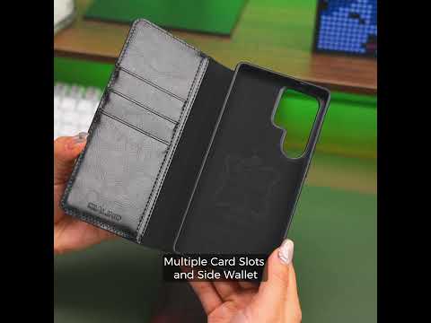 QIALINO For Samsung Galaxy S26 Ultra Wallet Case Genuine Cow Leather Phone Cover Card Holder Stand - Black