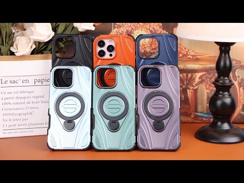For iPhone 18 Pro / 17 Pro Magnetic Case Rotating Kickstand TPU PC Shockproof Phone Back Cover - Black