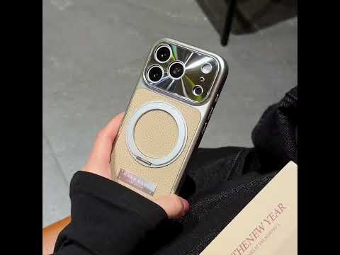 For iPhone 18 Pro / 17 Pro Magnetic Case Litchi Texture PU Leather+TPU+PC Phone Cover with Rotating Kickstand - Brown