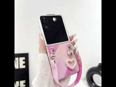 For Samsung Galaxy Z Flip7 FE 5G / Z Flip6 5G Case Retro Rhombus PU + PC Phone Cover with Love Pendant and Strap - Pink