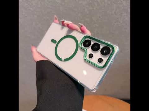 For Samsung Galaxy S25 Ultra Magnetic Case PC + TPU Clear Phone Cover with Diamond Texture Lens Frame - Orange
