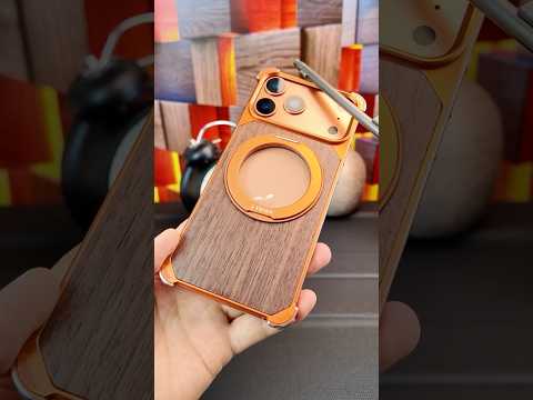 For iPhone 17 Pro Magnetic Case Wood + Metal Frameless Hollow Design Phone Cover with Rotating Kickstand - Orange