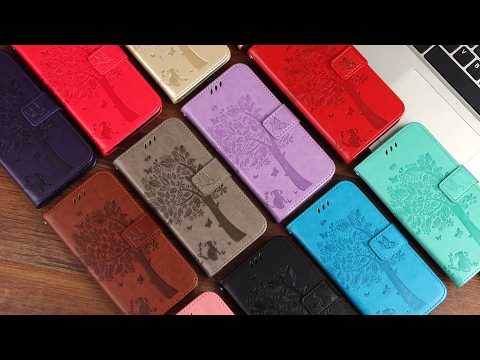 For iPhone 12 / 12 Pro Phone Case with Stand Cat Tree Pattern Leather Wallet Mobile Cover - Purple