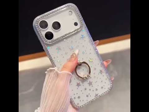 For Samsung Galaxy A37 5G Case with Ring Kickstand Rhinestone Edge TPU + PC IMD Phone Cover - Glitter Light Green