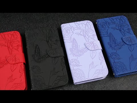 HT03 For iPhone 16 Plus Case Butterfly Flower Imprint Shockproof Leather Phone Cover - Red