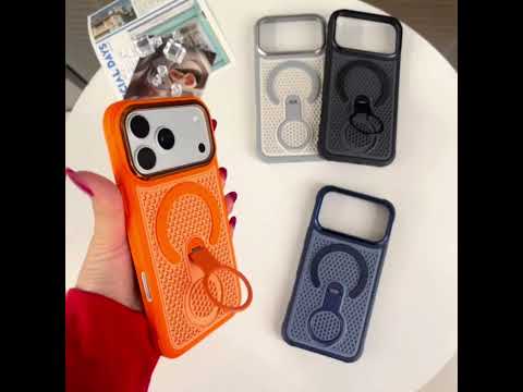 For iPhone 17 Pro Magnetic Case with 360° Rotating Ring Kickstand Heat Dissipation Honeycomb PC TPU Cover Compatible with Magsafe - Orange