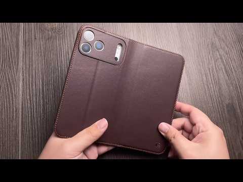 QIALINO For iPhone Air Wallet Case Stand Genuine Cow Leather Flip Phone Cover - Brown