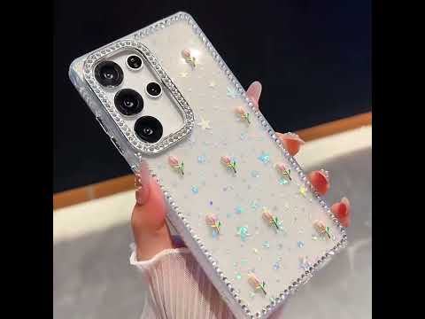For iPhone 18 Pro Max / 17 Pro Max Case Rhinestone Edge Small Tulips Decor TPU + PC IMD Phone Cover - Glitter White