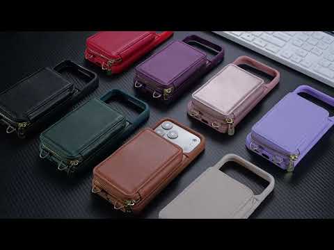 For iPhone 16 Pro Case RFID Blocking Zipper Wallet Leather + TPU Phone Cover with Shoulder Strap - Apricot