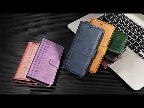 For iPhone 14 Pro Leather Case Wallet Stand Grids Imprinted Phone Cover with Strap - Yellow