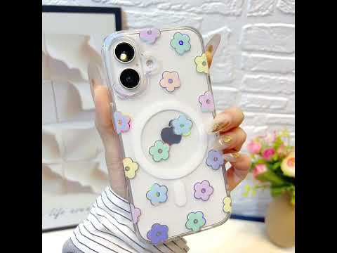 For iPhone 17 Magnetic Case Rhinestone Laser Floral PC + TPU Phone Cover Compatible with MagSafe - Style 1