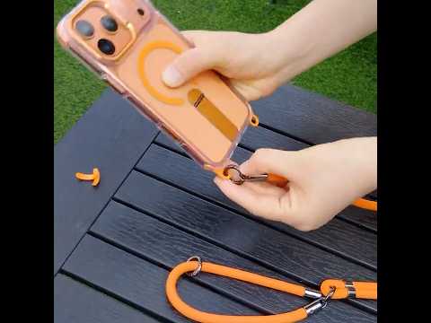 For iPhone 18 Pro / 17 Pro Magnetic Case Kickstand PC TPU Phone Cover with 30cm Short Strap / 120cm Long Strap - Orange