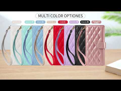 For iPhone 18 Pro / 17 Pro Wallet Case Rhombus Leather Phone Cover with Strap - Green