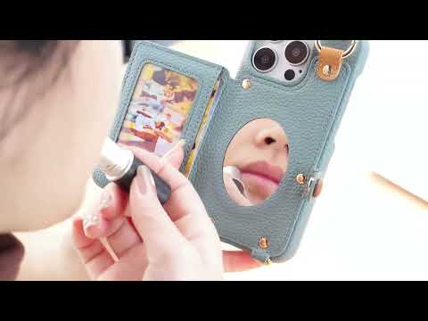 For Google Pixel 8 Pro Leather Phone Back Cover Zipper Card Holder Kickstand with Mirror and Long Strap - Khaki Grey