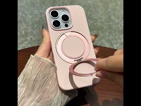 For iPhone 15 Case Rotating Kickstand Liquid Silicone + PC Phone Cover - Light Purple