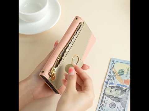 For Samsung Galaxy A13 4G Case Zipper Pocket Phone Guard Cover with Makeup Mirror - Grey