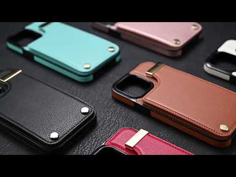 Phone Cover for iPhone 14 Slim-Fit Case TPU+PU Leather+Metal Shell with Card Holder - Mint Green