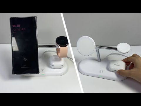 T256 15W Magnetic Wireless Charging Station Phone Watch Earphone Charging Dock with Night Light - White