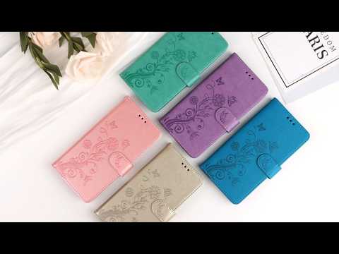 For iPhone 18 Pro / 17 Pro Leather Case Butterfly Floral Imprint Wallet Stand Cover - Golden