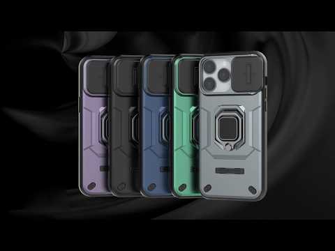 For iPhone 15 Pro Max Slide Camera Protection Phone Case PC+TPU Kickstand Protective Cover - Black