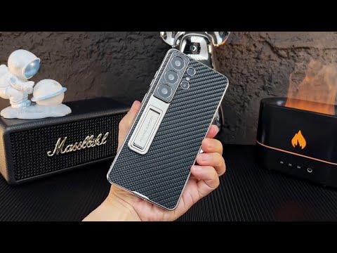 GKK For Samsung Galaxy S25 Ultra Case Electroplating Kickstand PU Hard PC Phone Back Cover - Black