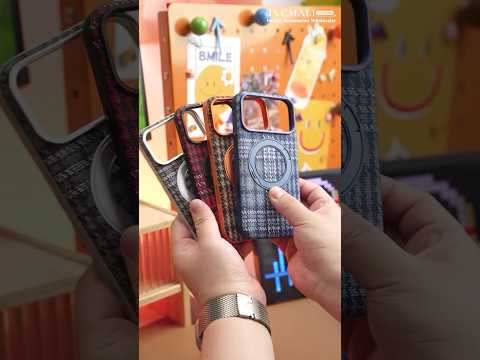 For iPhone 16 Pro Max Case with Rotating Magnetic Kickstand Houndstooth Fabric + PC + TPU Phone Cover - Blue