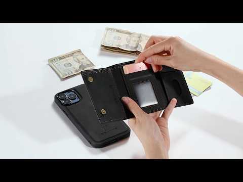 DG.MING M1 Series Wireless Charging Leather Coated TPU + PC Magnet Absorption Wallet Hybrid Cover Shell with Kickstand for iPhone 13 Pro 6.1 inch - Black