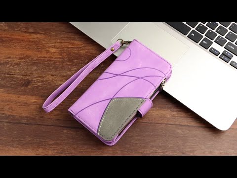 For Samsung Galaxy A14 5G / A14 4G Leather Case with Strap Zipper 9 Card Slot Phone Cover Stand - Light Purple