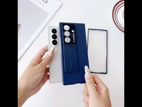 For Samsung Galaxy Z Fold6 5G Case Kickstand Leather+PC Hard Phone Cover with Screen Film and Stylus - Champagne Gold