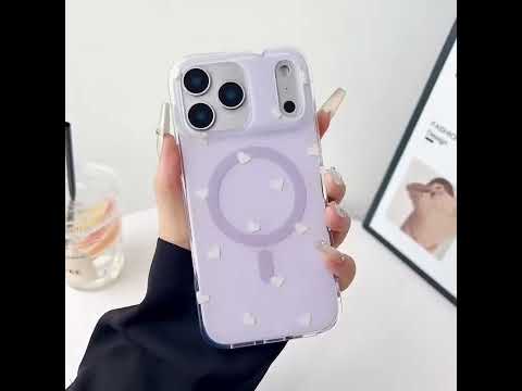 For iPhone 17 Pro Case Little Heart Pattern TPU + PC Protective Phone Cover Compatible with MagSafe - Purple