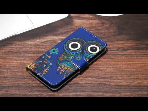 For iPhone 18 Pro / 17 Pro Case Pattern Leather Wallet Phone Cover with Strap - Blue Owl