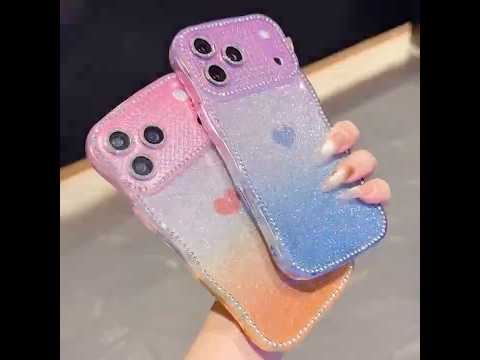 For iPhone 17 Case Sparkle Rhinestone Decor TPU Phone Cover with Glitter Gradient Card - Purple  /  Blue
