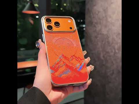 For iPhone 17 Pro Case Compatible with MagSafe Starry Mountain Series Pixel Style Gradient Design TPU + PC Phone Cover - Navy Blue