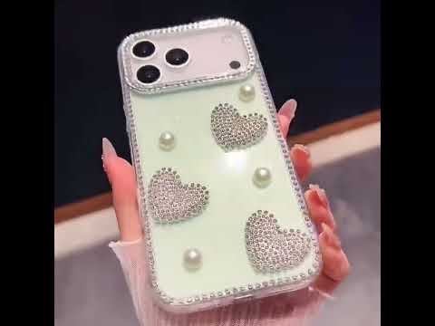For iPhone 16 Pro Case Rhinestone Edge Pearl Love Decor TPU + PC IMD Phone Cover - Glitter Light Yellow