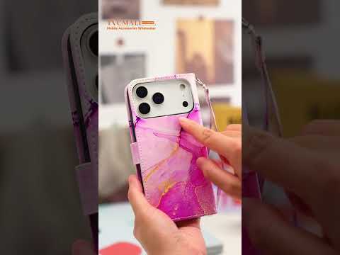 For iPhone 17e / 16e Case with Strap Marble Pattern Leather Phone Cover Card Holder - Pink / Purple / Gold LS001