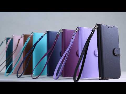 For iPhone 17 Leather Case Wallet Stand Phone Cover with Wrist Strap - Black