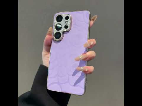 For Samsung Galaxy S26 Ultra Case Camellia Embossed Glitter Camera Ring PU Leather Cover with 15cm Pearl Strap - White