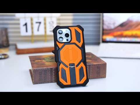 For iPhone 15 Magnetic Case TPU + PC Kickstand Phone Cover Drop Protection -  Orange