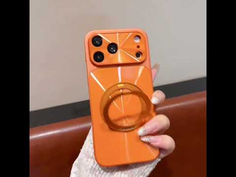 For iPhone 17 Pro Max Magnetic Case with 360° Rotating Ring Kickstand Aurora CD Pattern TPU + PC Phone Cover Compatible with Magsafe - Orange