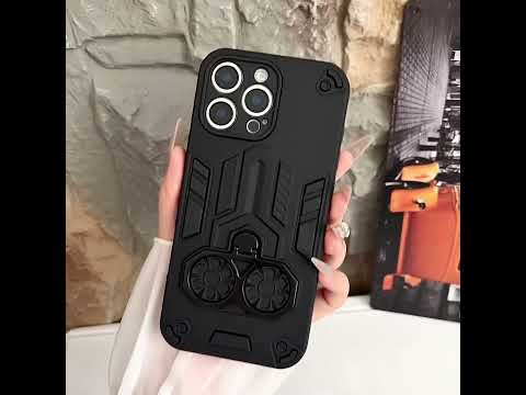 For iPhone 17 Case Ring Holder Kickstand PC + TPU Shockproof Phone Cover - Navy Blue