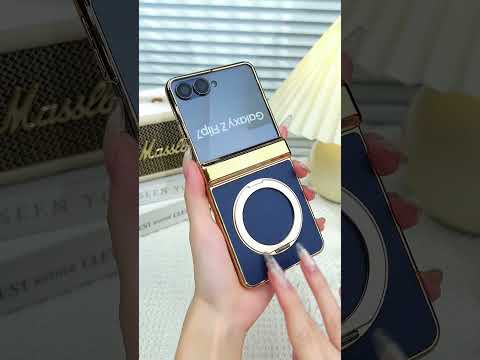 GKK For Samsung Galaxy Z Flip7 5G Case Kickstand Magnetic Hinge Protection PU PC Tempered Glass Phone Cover - Blue